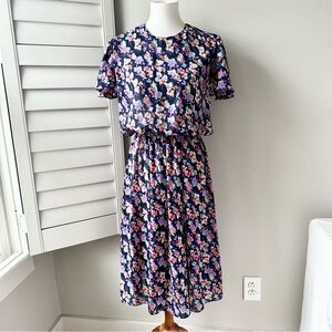 Vintage Floral Short Sleeve Midi Women's Dress Size 8P